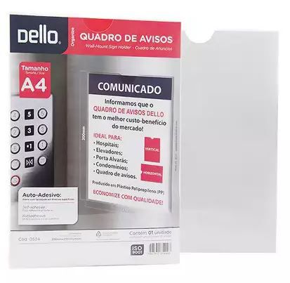 QUADRO DE AVISOS A4 DELLO CRISTAL - COM ADESIVOS