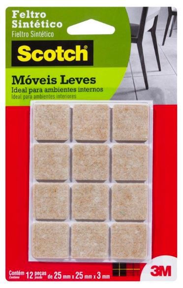 FELTRO ANTI-IMPACTO PRETETOR ADESIVO SCOTCH BEGE QUADRADO PEQUENO 25X3 C/12