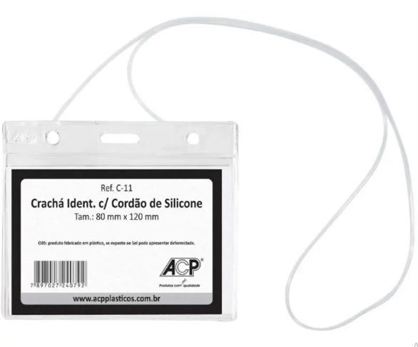 CRACHA IDENTIFICADOR C/ CORDÃO DE SILICONE -TRANSPARENTE