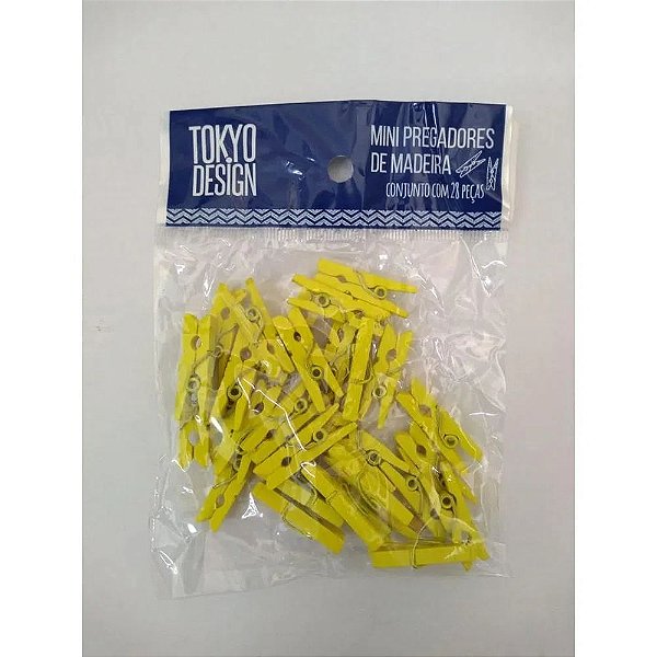 MINI PREGADORES DE MADEIRA (AMARELO) - 28 UNIDADES