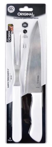 KIT C/ 2 PCS P/ CHURRASCO - FACA 7" + GARFO 5"