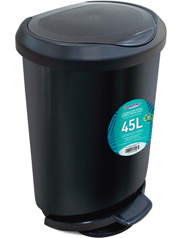 LIXEIRA C/ PEDAL 45L PRETA
