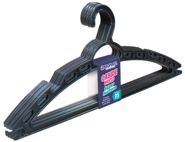 CABIDE ROUPAS SUPER RESISTENTE 05 PCS - PRETO
