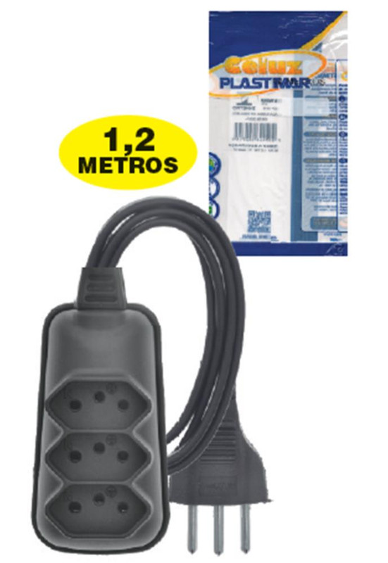 EXTENSAO BABY TRIPLA 2P+P 1,2 MTS PRETO