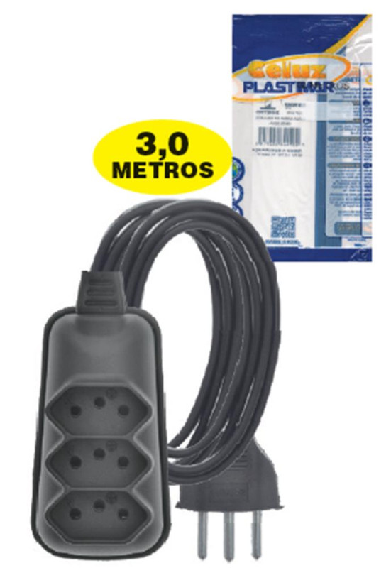 EXTENSAO BABY TRIPLA 2P+P 3 MTS PRETO