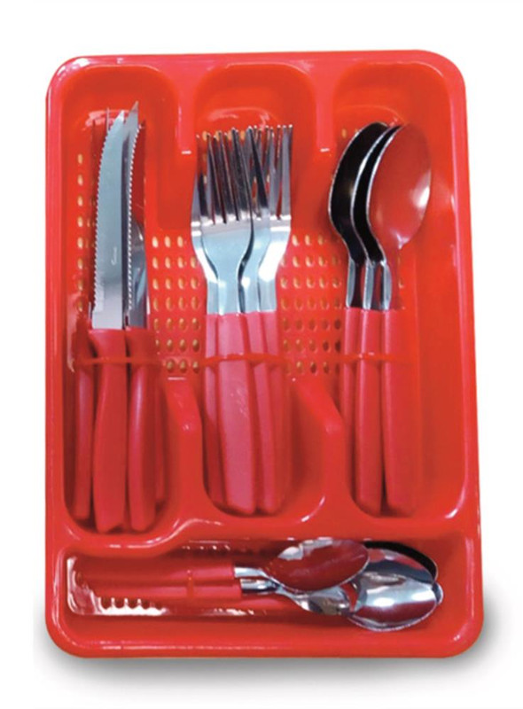 COLOR VERMELHO - FAQUEIRO 25 PCS  C/ PORTA TALHER