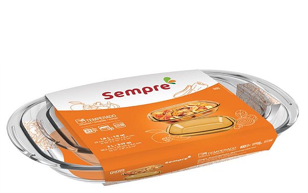 SEMPRE CJ ASSADEIRA RETANG C/ 02 PCS - 1,8L / 3L