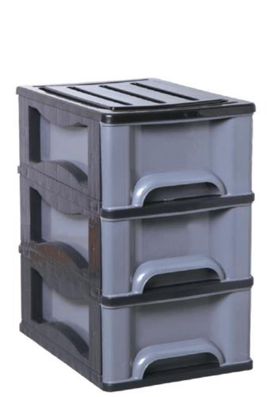 GAVETEIRO PRETO C/03 GAVETAS PRATA - 46X33X53 CMS