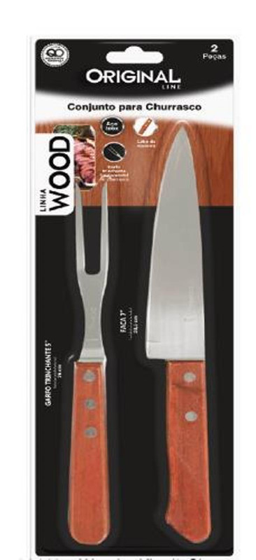 WOOD - KIT C/2 CHURRAS. FACA 7"(30,5CM) +GARFO 5" (26 CM)