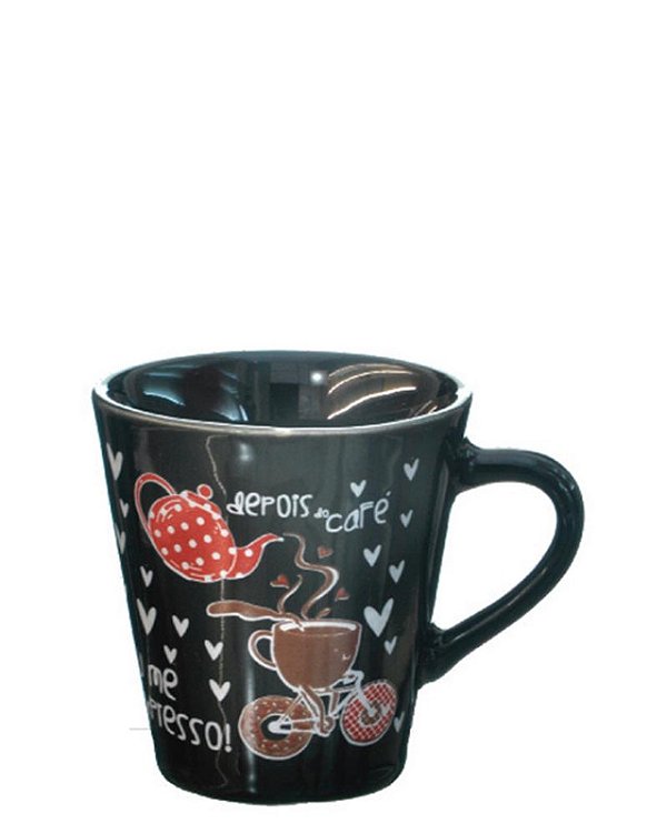 CANECA 120ML PRETA DEC CAFÉ - CAIXA C/ 24 PEÇAS