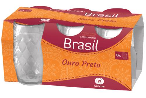 BRASIL - JG COPO OURO PRETO 310 ML - CAIXA C/ 6 PEÇAS