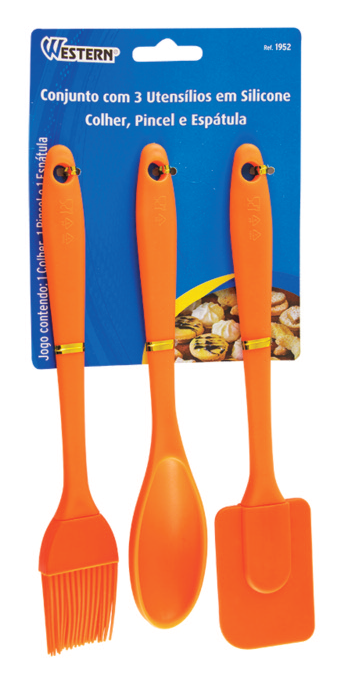 SILICONE - ESPATULA 22CM + COLHER 20CM + PINCEL 21CM