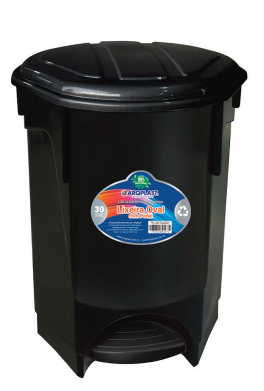 LIXEIRA C/ PEDAL 30L PRETA OVAL