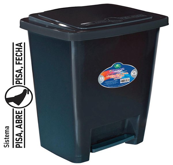 LIXEIRA C/ PEDAL 35L PRETA PISA ABRE PISA FECHA