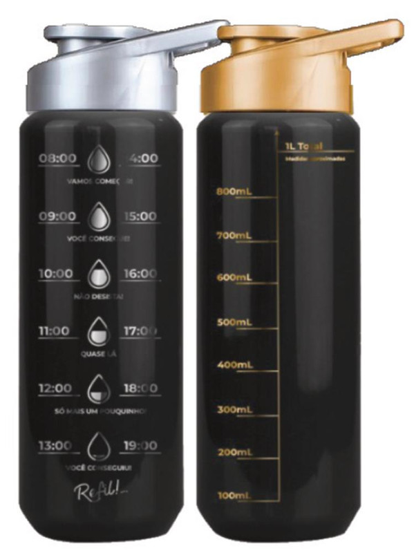SQUEEZE PET 1L PRETA GRAD DOURADO / PRATA