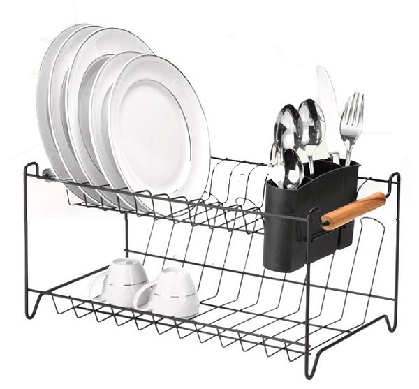 ECO - ESCORREDOR DUPLO C/ PORTA TALHER / COPO P/ 12 PRATOS 44X25,6X21 CM