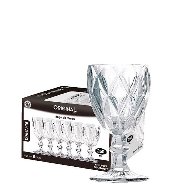 TACA P/ AGUA 260 ML - DIAMANTE - CAIXA C/ 6 PEÇAS