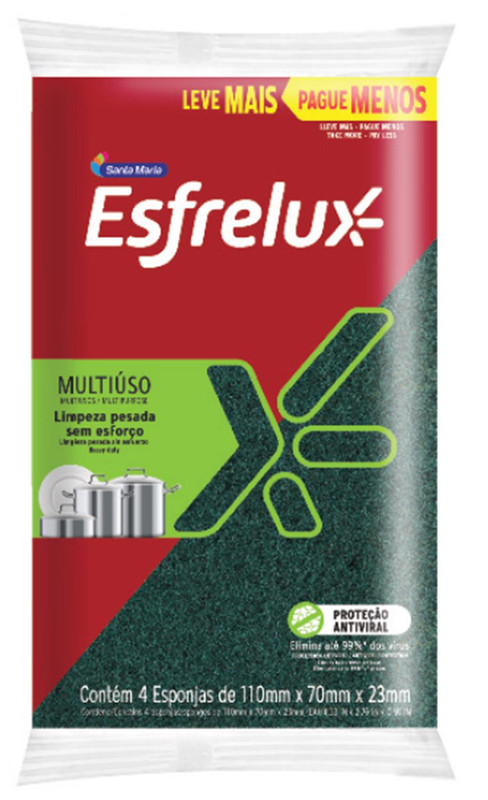 ESPONJA ESFRELUX MULTIUSO C/4 UN 11 X 7 X 2,3 CM