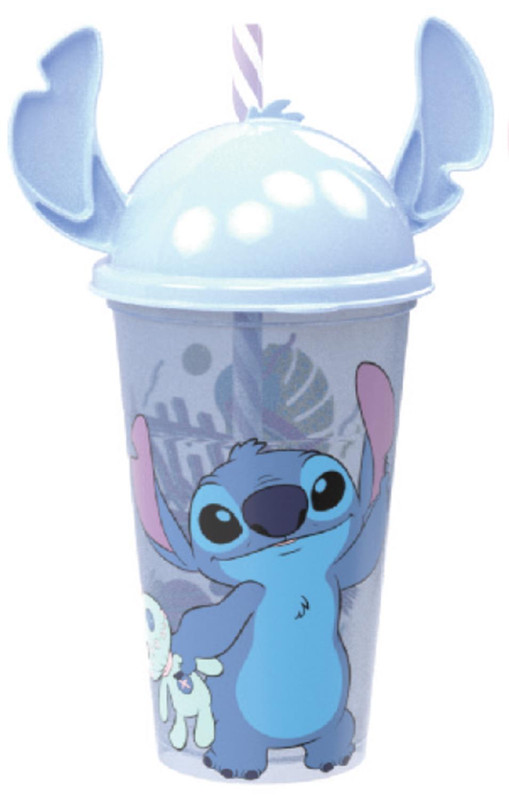 COPO C/ TAMPA LUDICA 500 ML STITCH AZUL - CAIXA C/ 8 PEÇAS