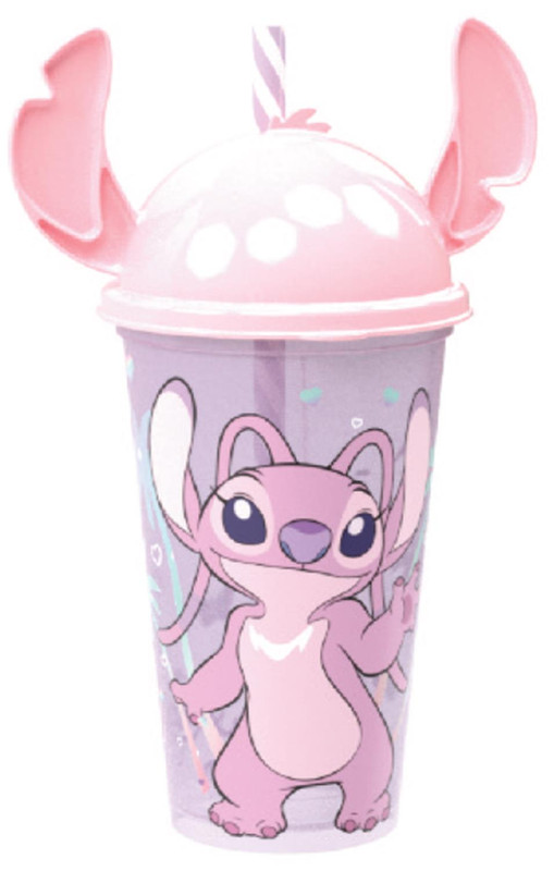 COPO C/ TAMPA LUDICA 500 ML STITCH ROSA - CAIXA C/ 8 PEÇAS