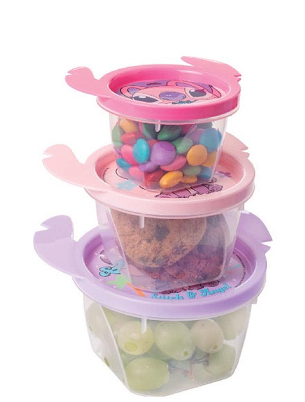 CJ CONECTS POTE RED C/ 3 PCS STITCH ROSA - 130 / 240 / 430 ML