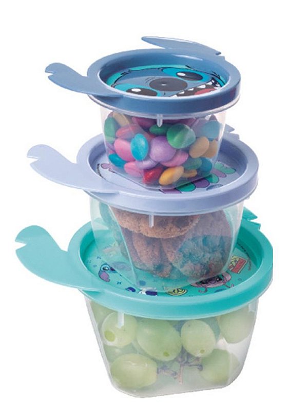 CJ CONECTS POTE RED C/ 3 PCS STITCH AZUL - 130 / 240 / 430 ML