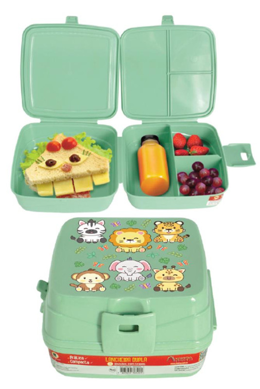 LANCHEIRA DUPLA C/ DIV SAFARI - VERDE 15 X 14,5 X 9,5CM