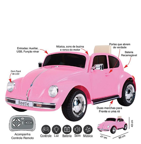 ZIPPY - MINI CARRO ELETRICO 12V FUSCA ROSA C/ RC
