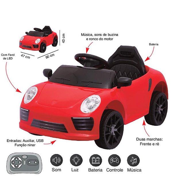 ZIPPY - MINI CARRO ELETRICO 6V PORSCHE VERMELHO C/ RC