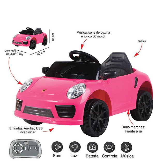 ZIPPY - MINI CARRO ELETRICO 6V PORSCHE ROSA C/ RC