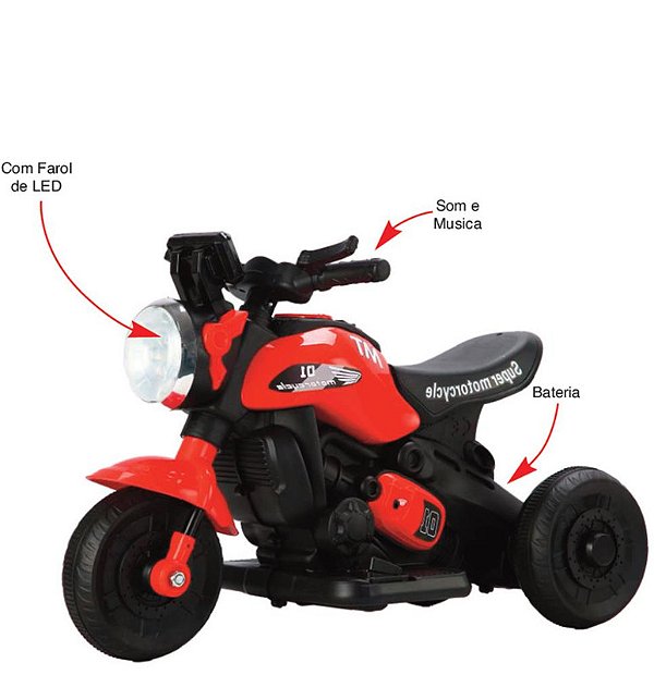 ZIPPY - MINI MOTO ELETRICO 6V FIRST CUSTOM VERMELHA