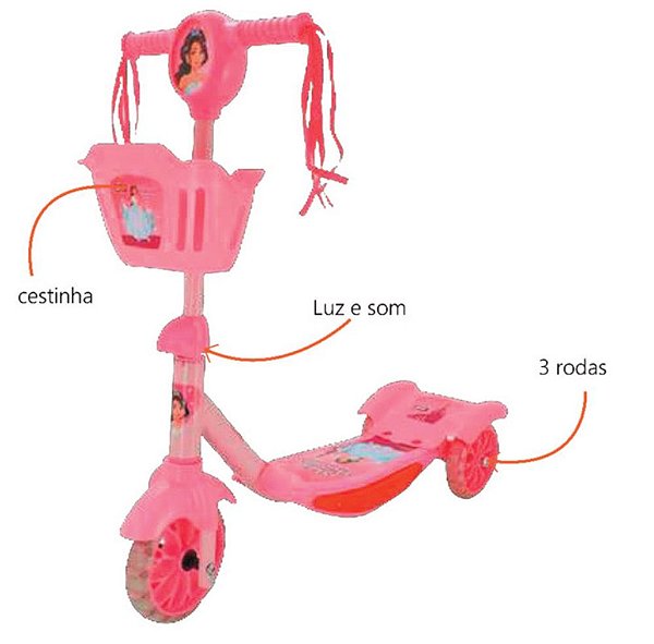 ZIPPY - PATINETE C/ CESTINHA / LUZ / SOM PRINCESAS