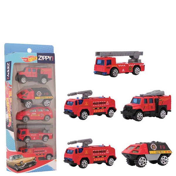ZIPPY - CARRINHO DIE-CAST RODA LIVRE JG C/ 05 UN BOMBEIRO