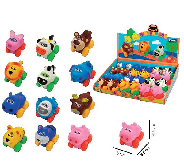 ZIPPY - CARRINHO VINIL RODA LIVRE ZOO JG C/ 24UN - 6,5 X 5 X 6,5 CM