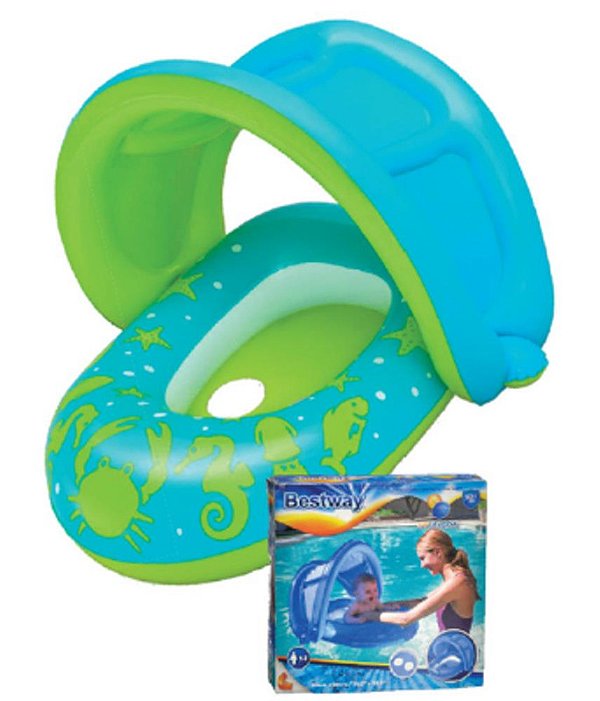 BOTE INFLÁVEL C/ PROTETOR SOLAR AZUL/VERDE 80X85 CM