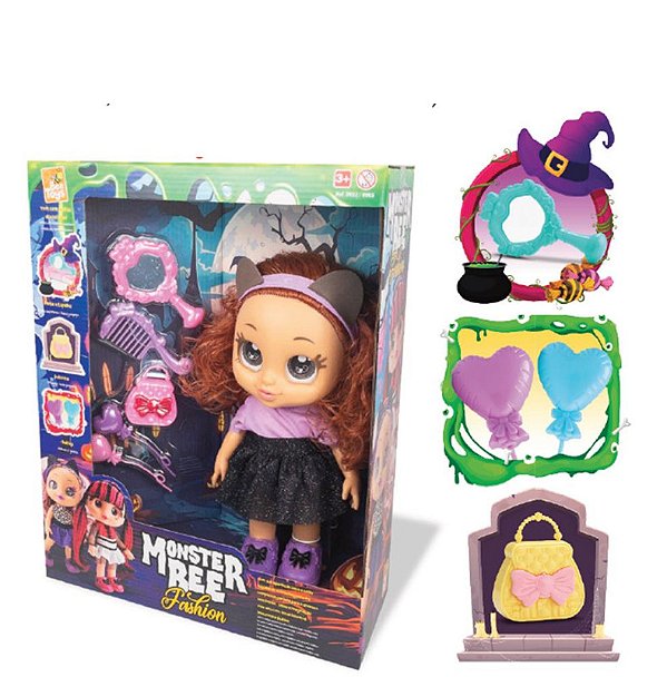 BONECA MONSTER BEE FASHION LOBO 29CM C/ ACESSORIOS