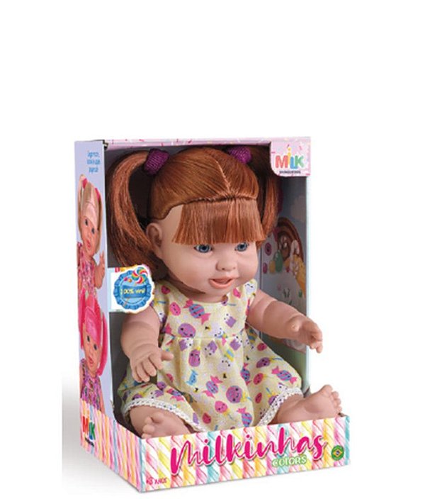 BONECA MILKINHAS COLORS - SORT 33 CM - 100% VINIL