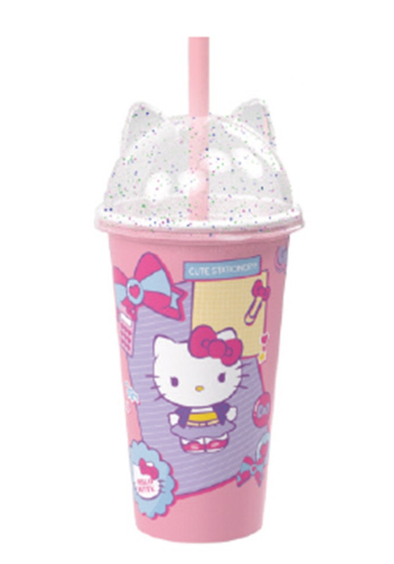 COPO C/ TAMPA LUDICA 500 ML HELLO KIT - CAIXA C/ 12 PEÇAS