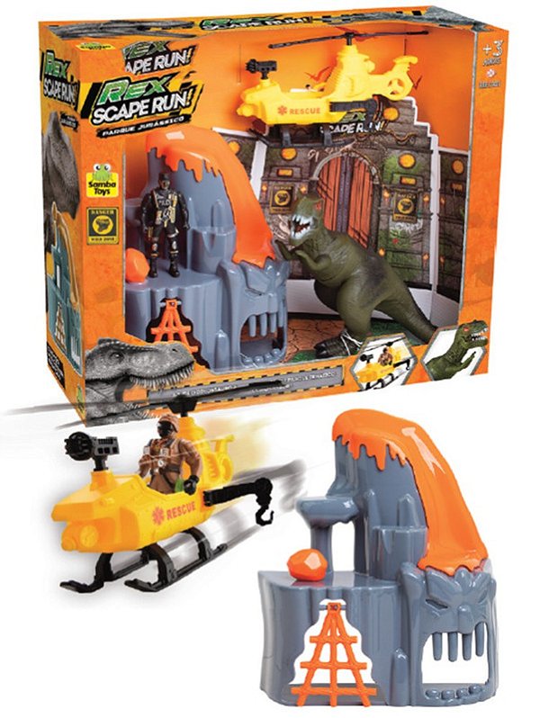 DINOSSAURO REX SCAPE RUN C/ SOLDADO E HELICOPTERO