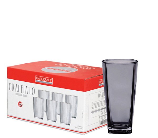 GLASS - COPO ALTO 280ML JG C/ 06 PCS PISA CINZA
