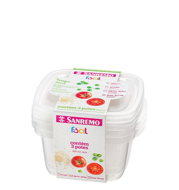 FACIL - CONJ C/ 03 POTES QUAD ALTO 800ML TRANSPARENTE
