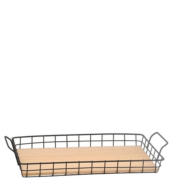 ARAMADO - BANDEJA C/ ALÇA FUNDO MADEIRA - 43 X 24 X 7 CM