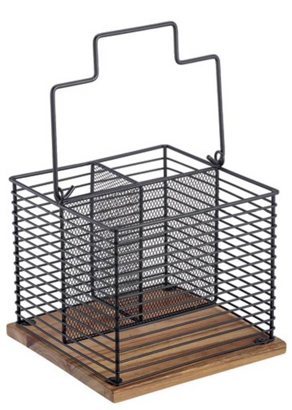 WOOD - PORTA TALHER ACACIA IRON 18,5 X 18,5 X 15 CM