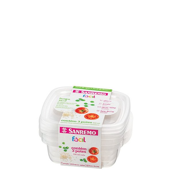 FACIL - CONJ C/ 03 POTES QUAD BAIXO 530ML TRANSPARENTE