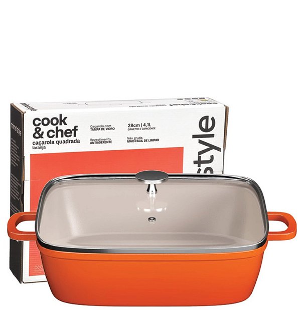 COOK & CHEF - CACAROLA QUAD 28 X 28 X 7 CM LARANJA 4,1L
