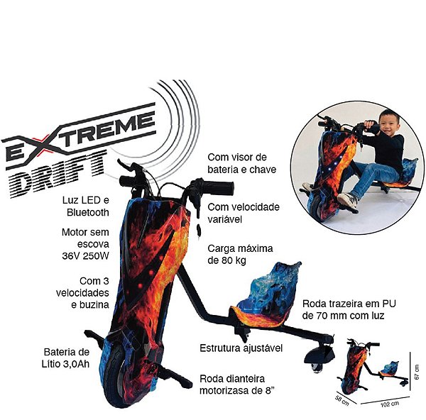 ZIPPY - TRICICLO DRIFT ELETRICO EXTREME FIRE 36V 250W