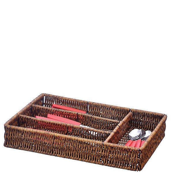 RATTAN RUSTIC - PORTA TALHER C/ DIVISORIA 34 X 25 X 7 CM