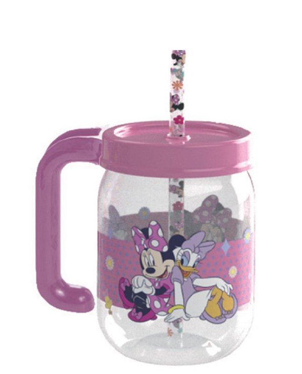 CANECA POTE C/ CANUDO 450 ML MINNIE ROSA - CAIXA C/ 8 PEÇAS