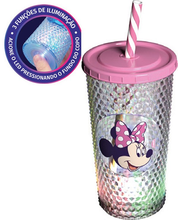 COPO LED C/ TAMPA E CANUDO 490 ML MINNIE ROSA - CAIXA C/ 8 PEÇAS