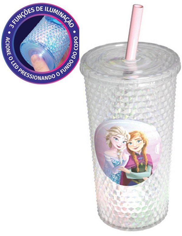 COPO LED C/ TAMPA E CANUDO 490 ML FROZEN - CAIXA C/ 8 PEÇAS